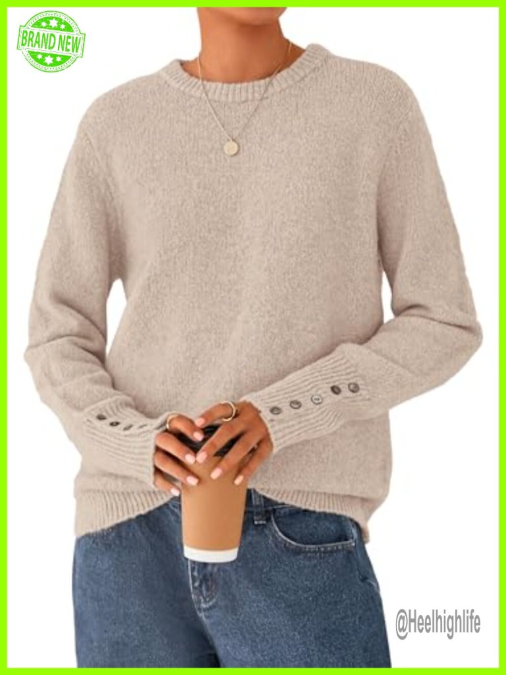 PRETTYGARDEN Women's Ribbed Knit Pullover Sweater Crew Neck Long Sleeve Button